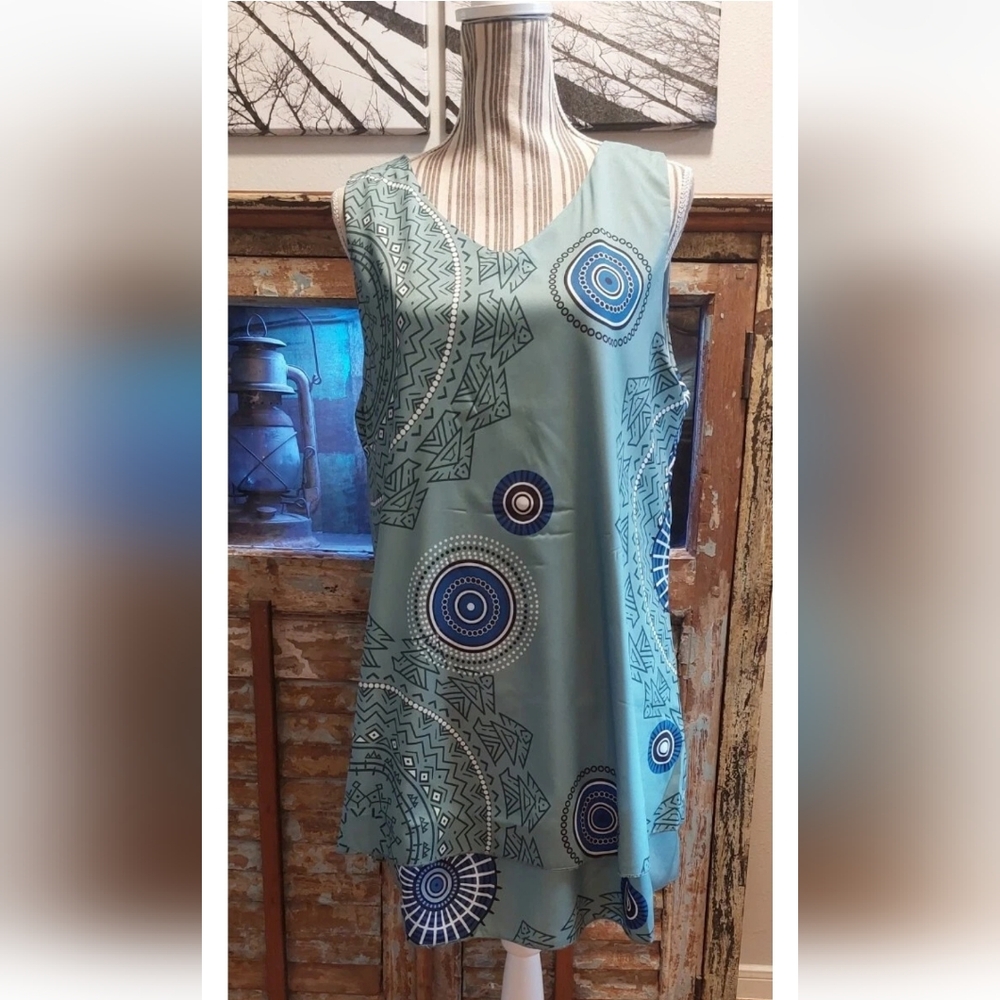 Free People Boho Swing Dress Retro Two Tiered Lined Sleevless V-Neck Dress